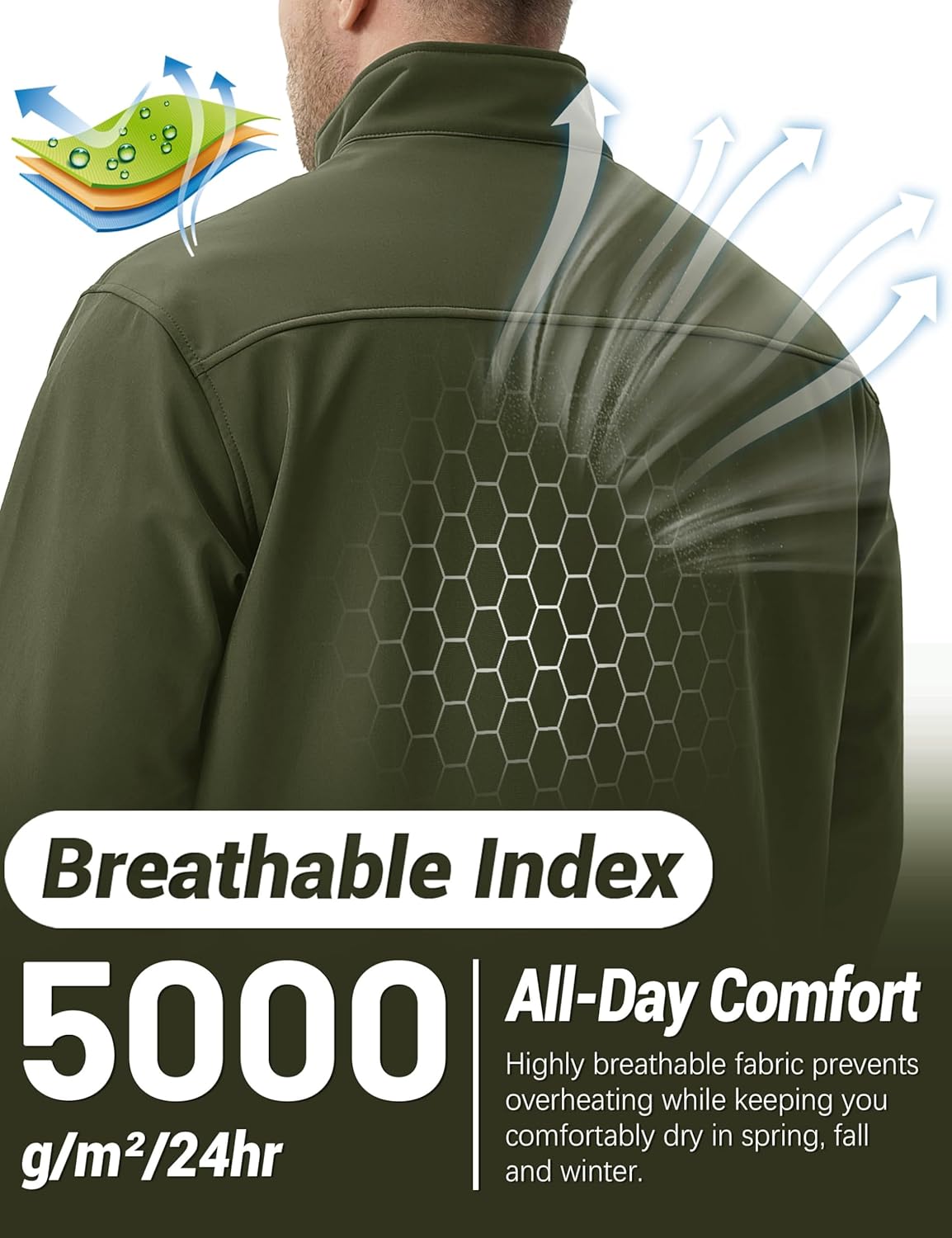 TACVASEN Men's Lightweight Softshell Jacket Fleece Lined Waterproof Tactical Rain Zip Up Winter Coat Windbreaker Casual - Image 3