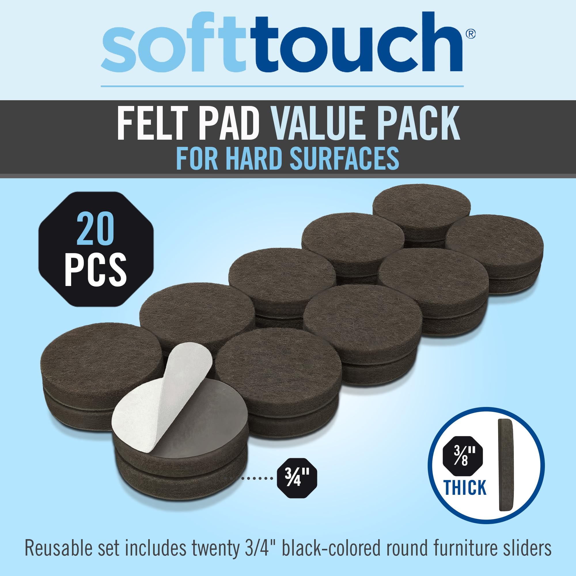 Self-stick 1 "muebles almohadillas de fieltro para superficies duras (16 piezas) – marrón, redondo, marrón, 4728595N