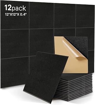 12 Pack Square Acoustic Foam Panels,High Density Self-adhesive Soundproofing Panel and Sound Absorption,Easy Install,for Children Fire Prevention.Recording Room,Offices,Wall DecorationBlack