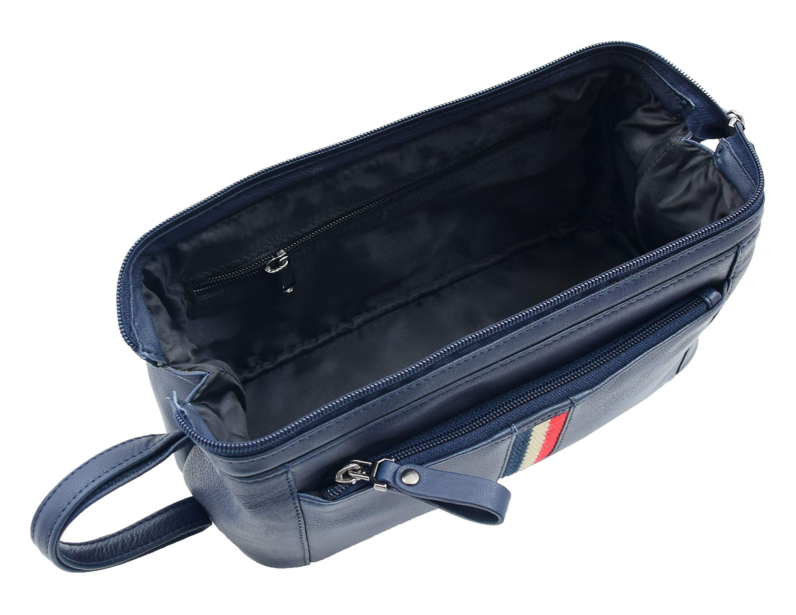 Neceser de cuero auténtico bolsa de lavado de viaje bolsa de muñeca HOL951 azul marino