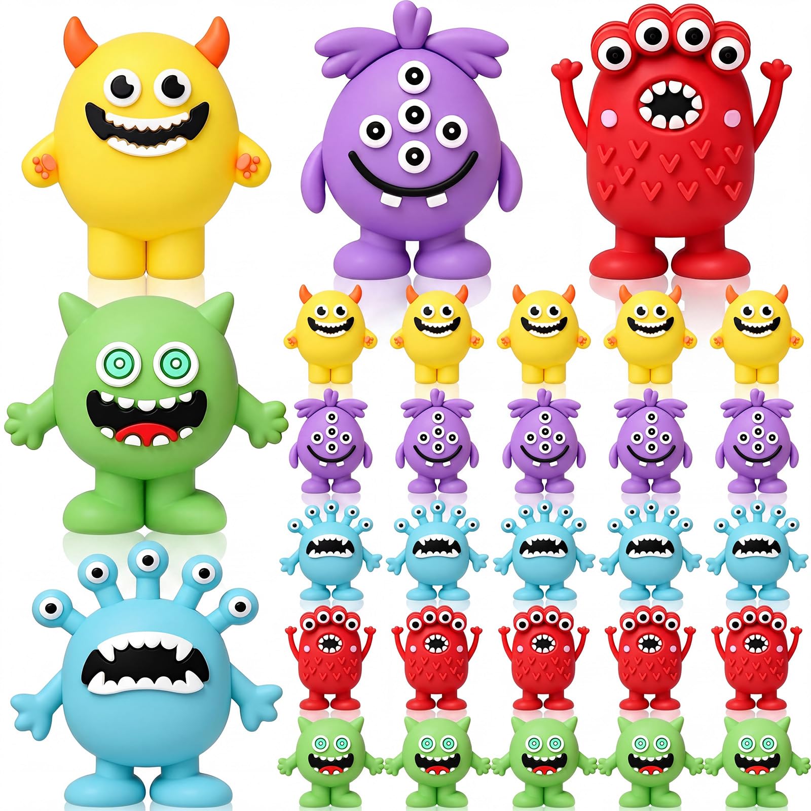 Mini PVC Monster Soft Figures for Party, 25 Pcs, Adorably | Soft PVC, Cute Expressions. Great for Cake Toppers, Party Favors, Shelf Decor & Hiding. Collectible Desk Toy for Adults