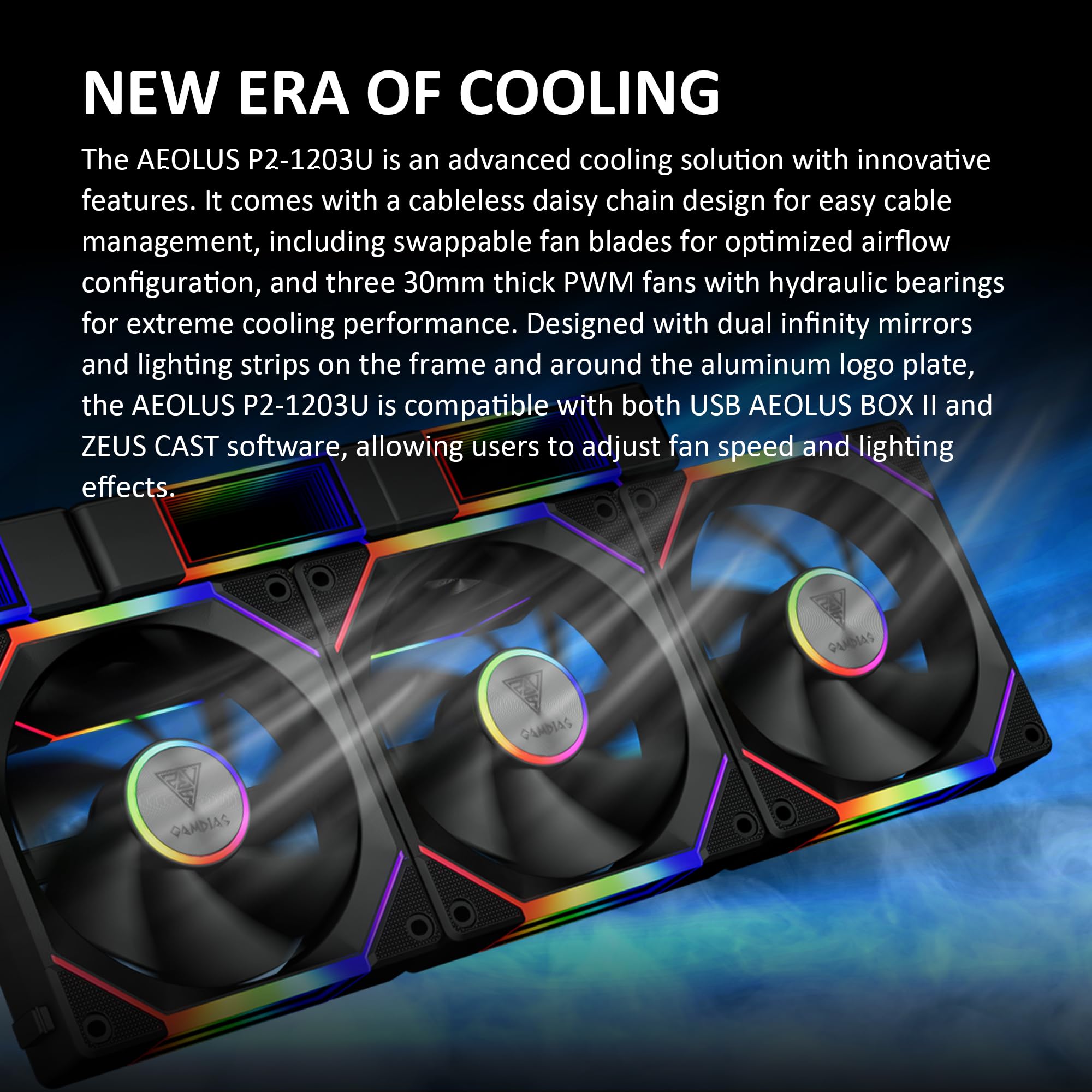 GAMDIAS 3x120mm ARGB PWM Case Fans w/USB Hub, 2 Blades (Standard & Reverse Blades) in 1 Fan Pack, Sync with RGB Motherboards, Easy Installation & Cable Management w/Cabless Daisy Chain