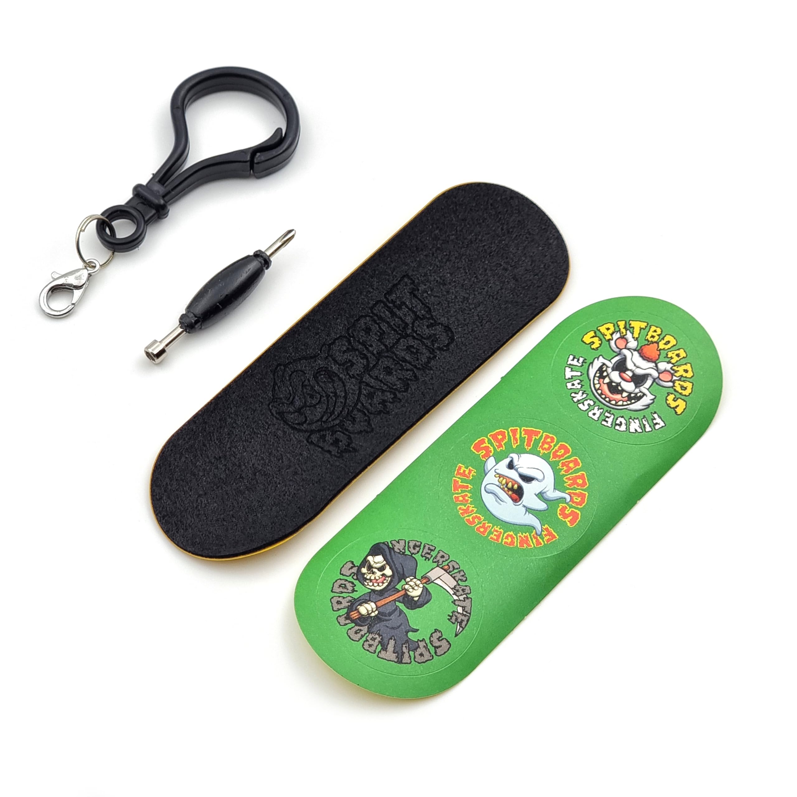 SPITBOARDS Jeu de touches Pro 34 mm x 96 mm (complet) | Plateau en bois véritable | Trucks et bagues professionnels | Roues en polyuréthane avec roulements | Vert