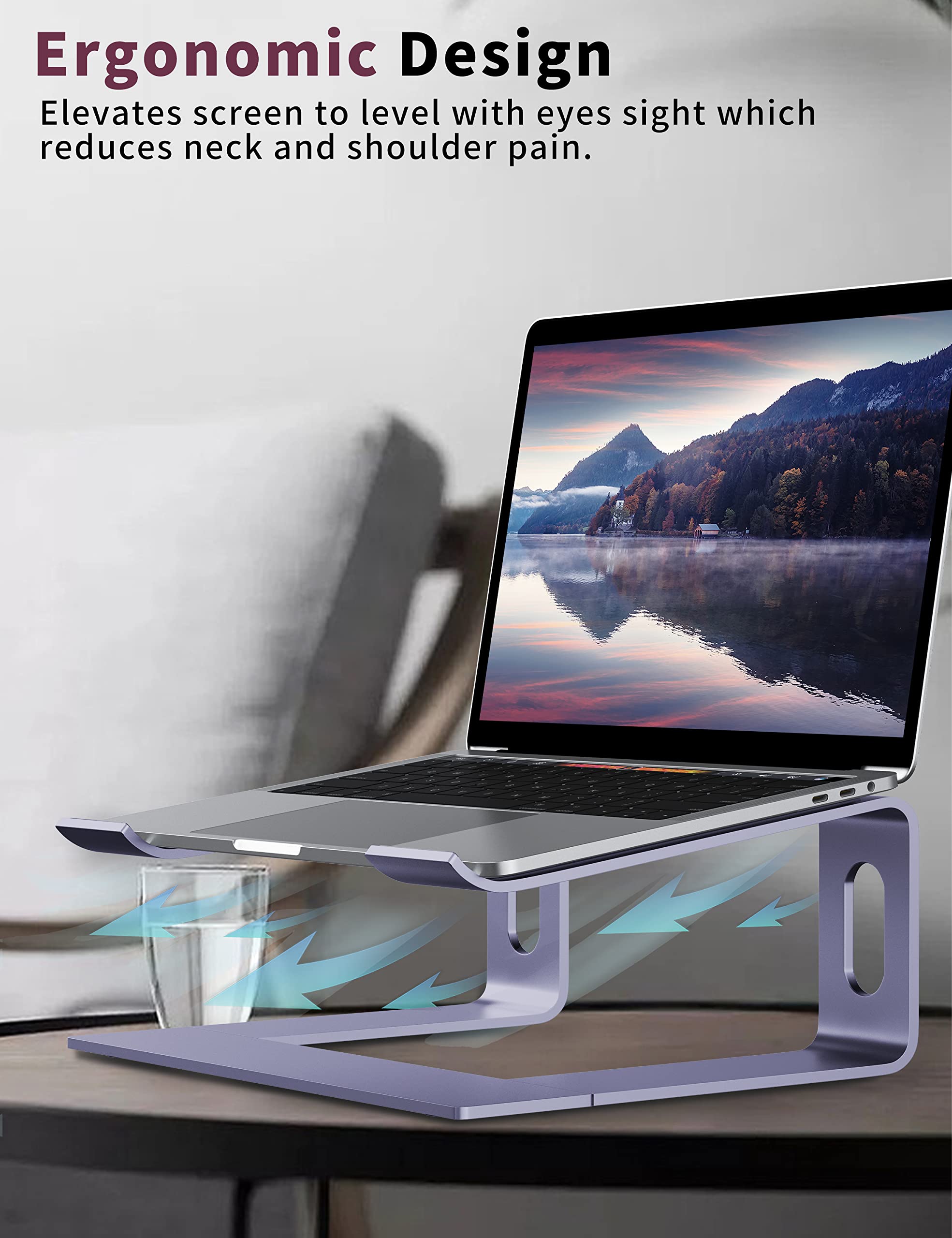 ALASHI Supporto per laptop da scrivania, supporto per computer in alluminio, supporto ergonomico per notebook, ascensore per laptop in metallo staccabile, supporto per raffreddamento PC, supporto per