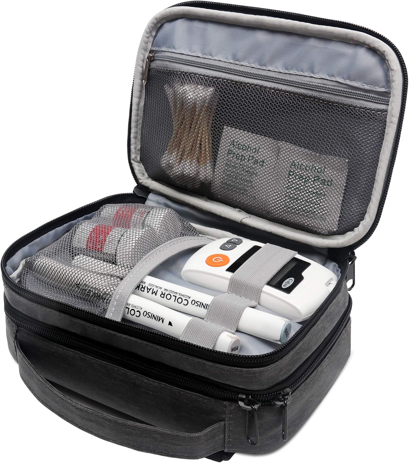 LAVIEVERT Diabetes Travel Carry Bag Insulin Cooler Case Diabetic Medication Cooler Diabetic Care Organizer with a Shoulder Strap and 4 Ice Packs - Dark Gray