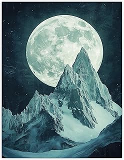 Artery8 Alpine Mountain Range Peak Full Moon Fantasy Art Living Room Unframed Wall Art Print Poster Home Decor Premium