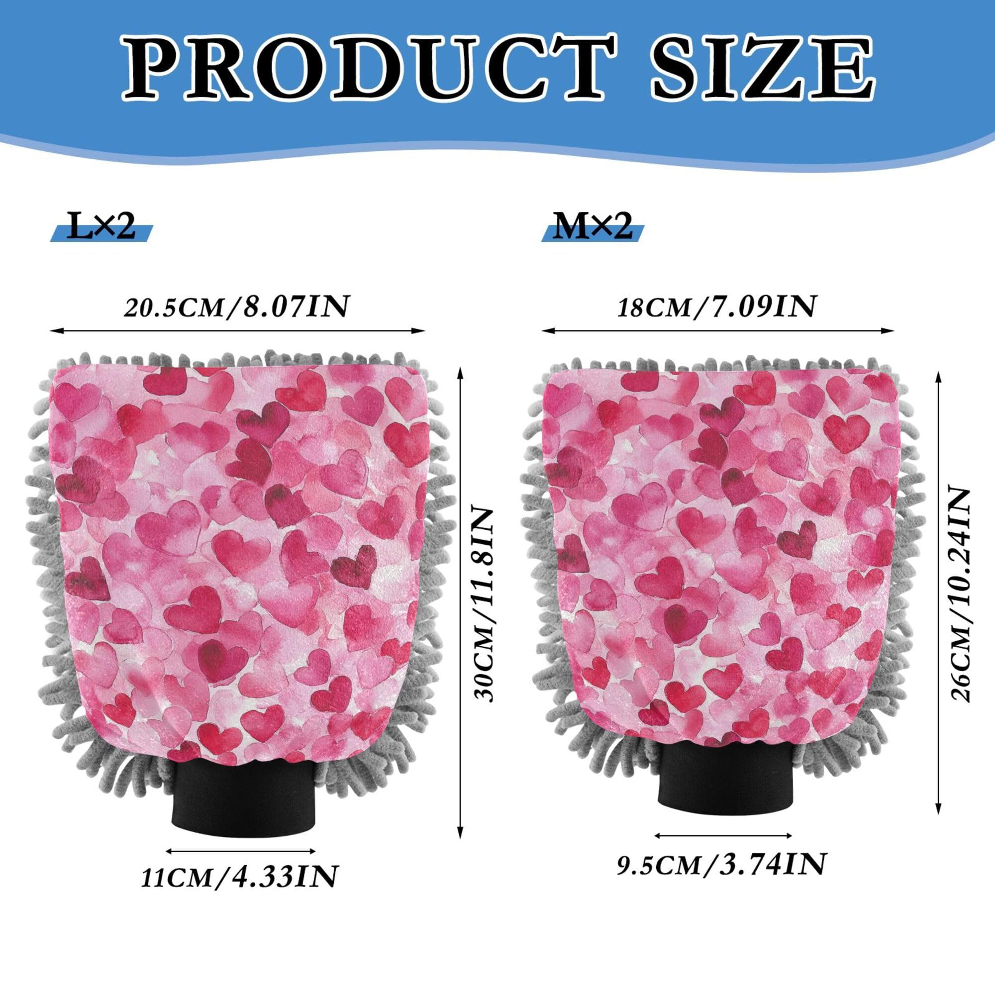 Cartoon Cute Pink Love Hearts Wash Mitt for Cars 2 Pack Car Washing Glove Non Scratch Detailing Sponge for Wash Drying