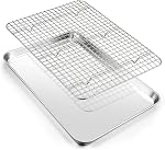 12.5 Inch Baking Pan with Rack Set, Joyfair Quarter Stainless Steel Toaster Oven Tray with Cooling Rack for Cookies/Meats/Bacon, Heavy Duty & Commercial Grade, Mirror Finish & Dishwasher Safe | Bakeware Pan & Grid Rack for Cooling Cookie, Roasting Ch