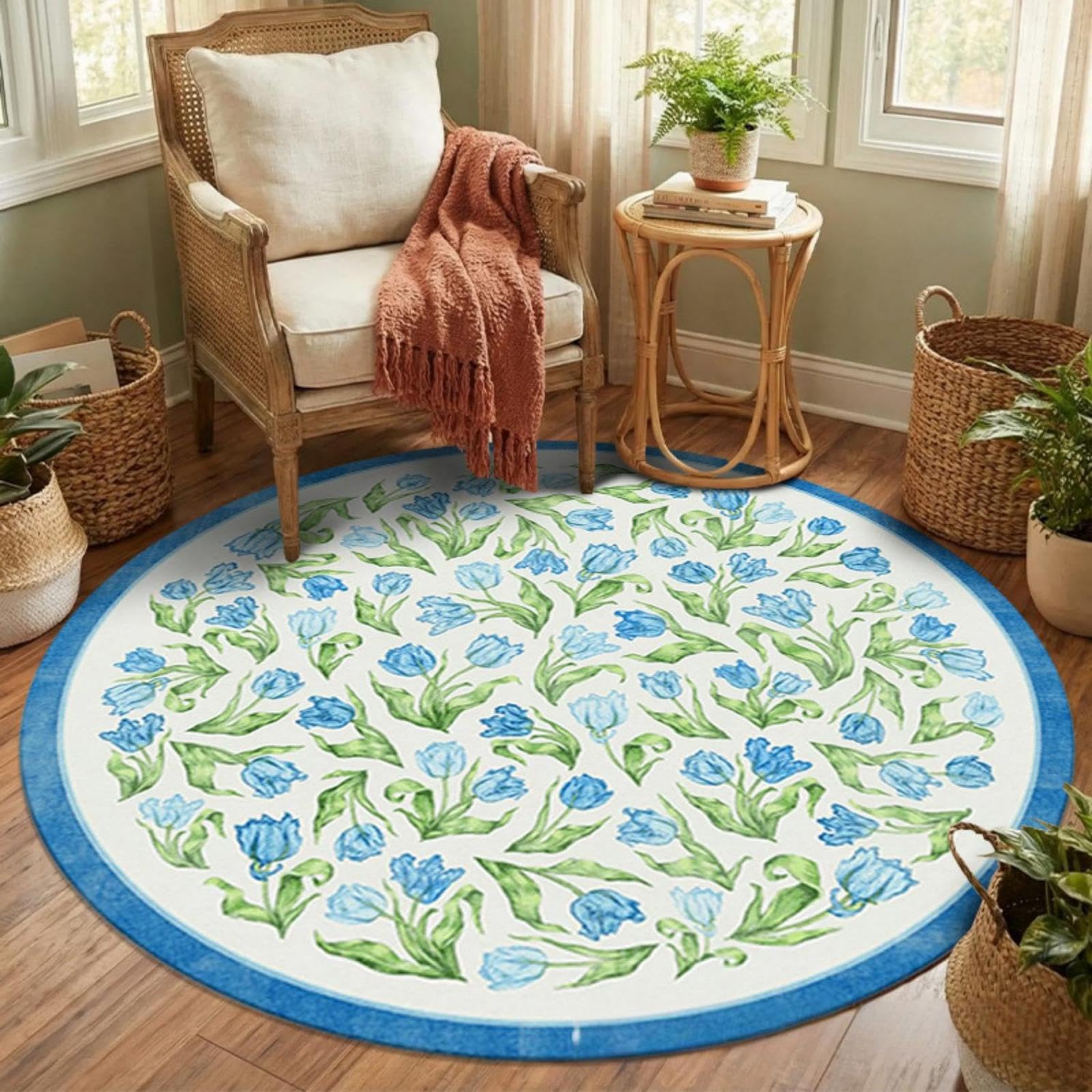 Tapis rond antidérapant et facile à laver pour un salon propre sans glissade