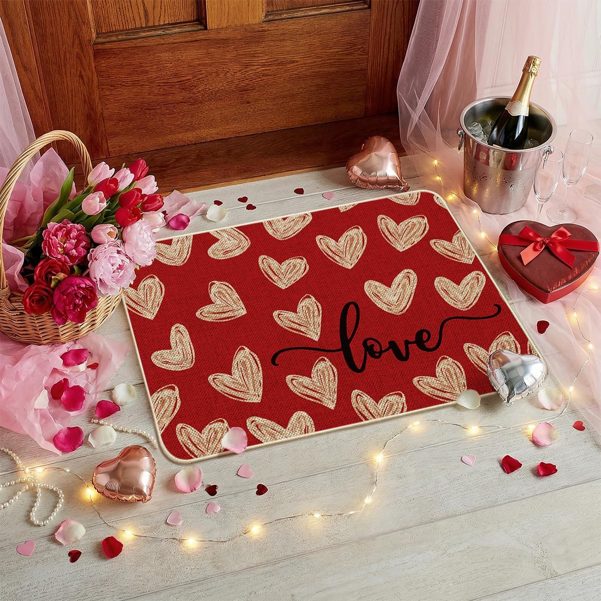 Artoid Mode Red Cute Love Heart Valentines Doormat,Home Decor Low-Profile Door Mat Switch Rug Floor Mat for Indoor Outdoor 24x35 Inch