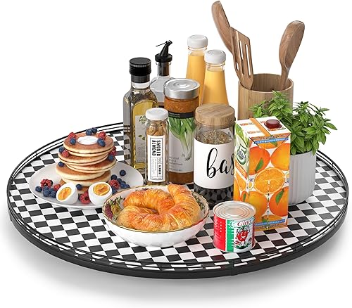 Miniatura 12 de Tabla giratoria redonda de roble de 9 pulgadas para organización en gabinetes, estilo rústico, para almacenamiento en mesa del comedor, despensa,