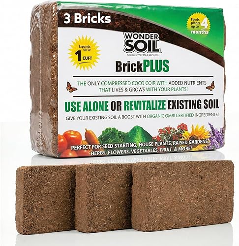 WONDER SOIL | Ladrillo de coco orgánico | El único coco comprimido listo para plantar totalmente cargado con nutrientes | 3 ladrillos se expande a