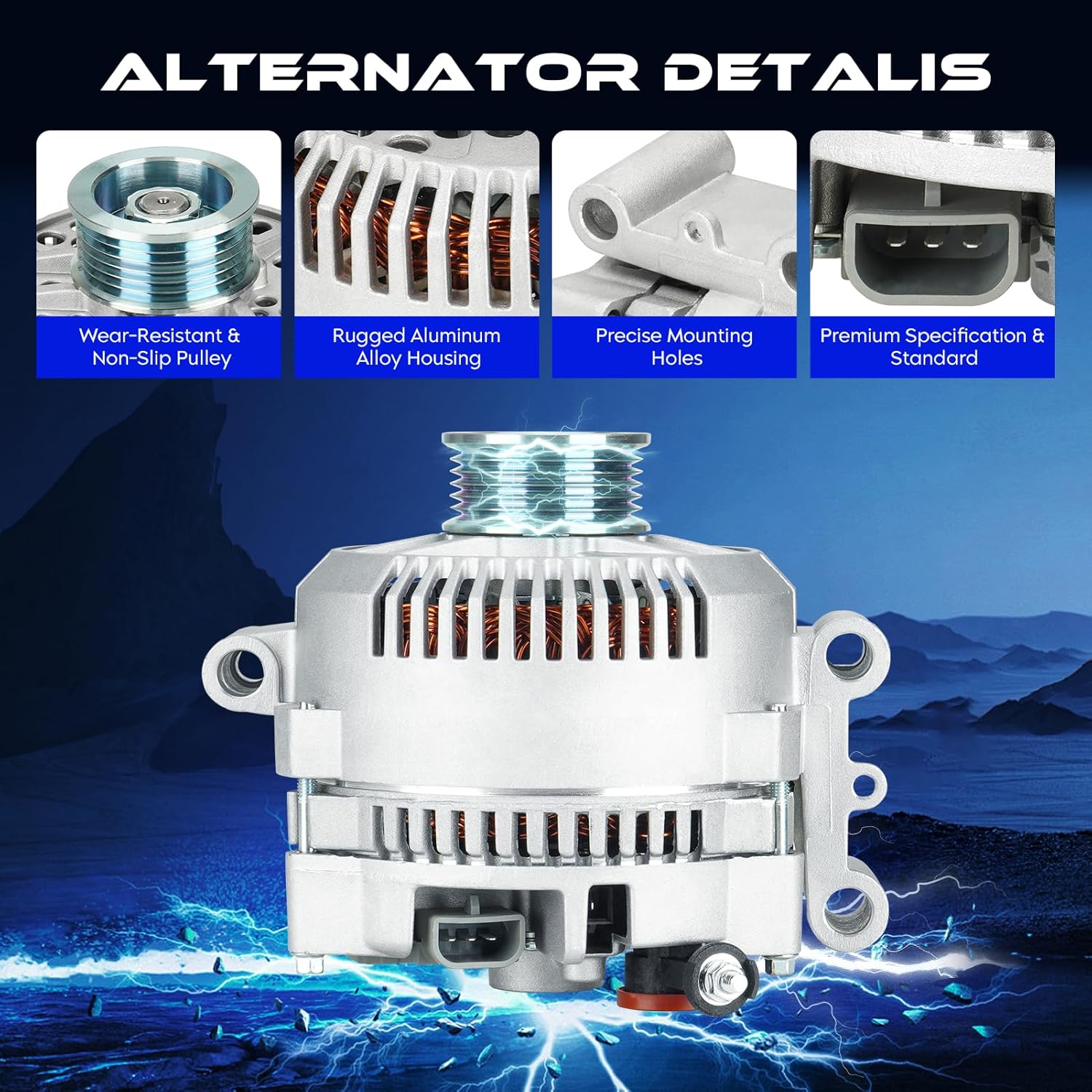 Alternator New for Explorer 4.0 4.0L 2004-2008 (From 12/05/2003), for Explorer Sport Trac 4.0L 2004-2005 2007-2008 (From 01/09/2004), for Ranger 4.0L 2007-2009, Replace for 5L2T-10300-AA