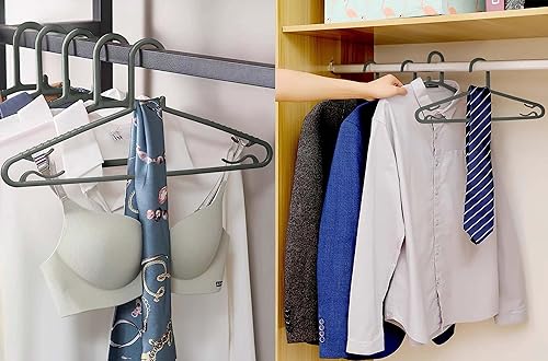 Miniatura 4 de Perchas de plástico, paquete de 50 perchas ligeras y duraderas con ganchos, tamaño estándar, en forma de G y antideslizantes, para uso diario (gris)