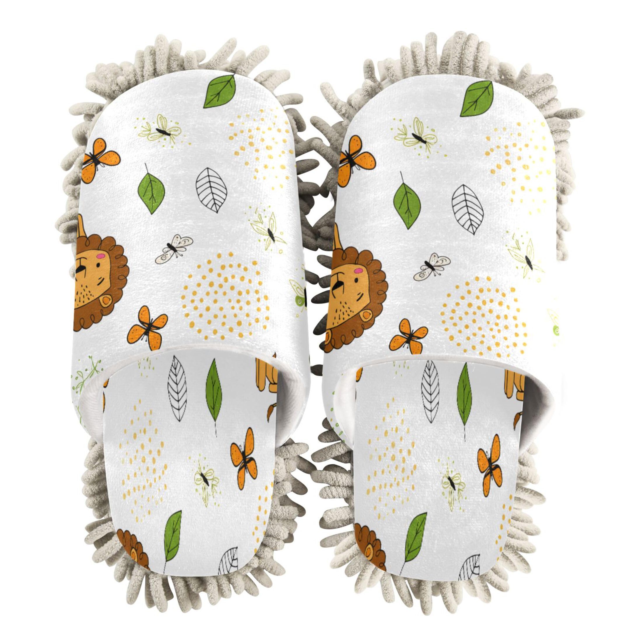 Kigai Cartoon Lions Mop Slippers for Floor Cleaning, Slippers for Women Men, Microfiber Floor Cleaning, M