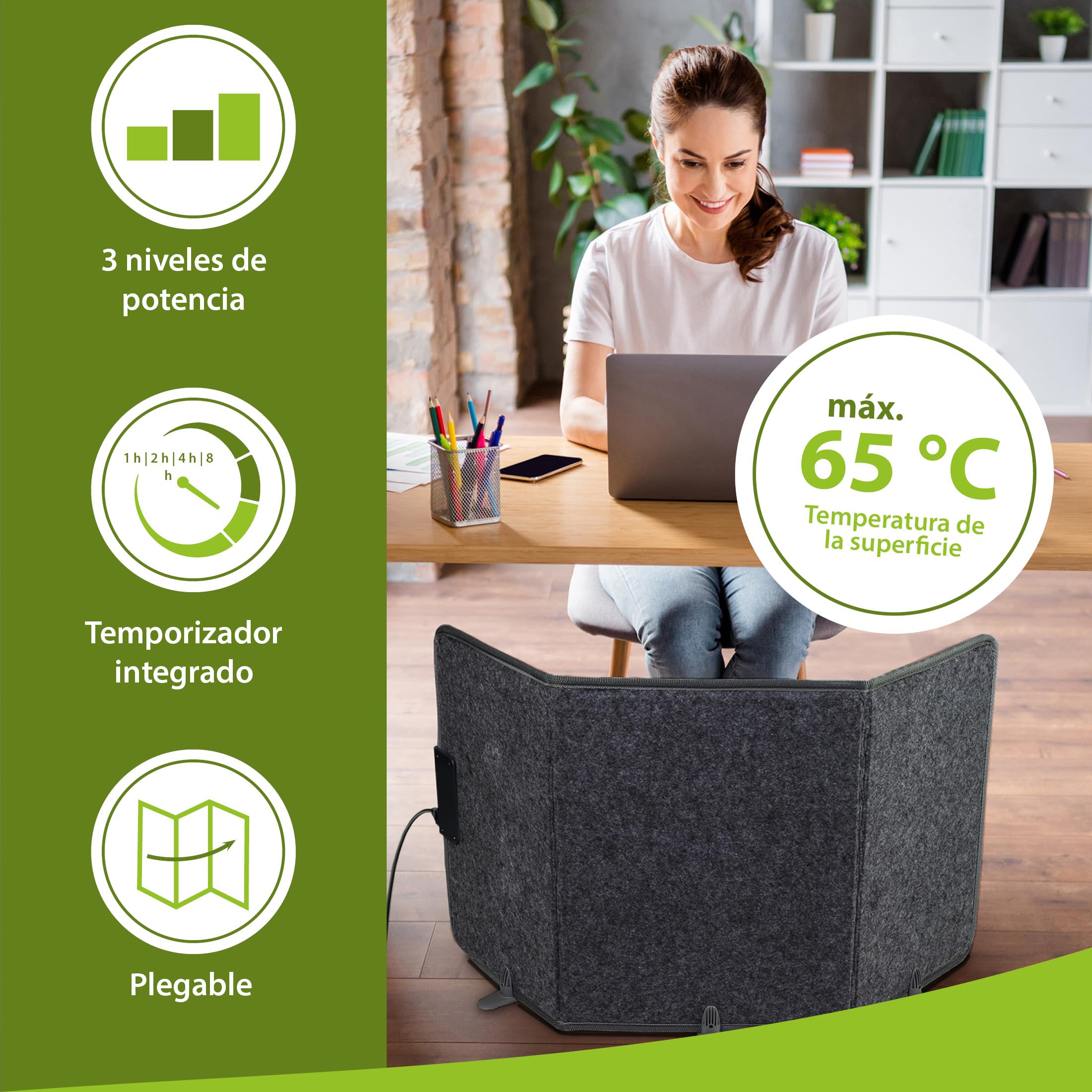 Mi-Heat Calefactor Infrarrojos Plegable (260W) – Panel Calefactor Bajo Consumo para Escritorio y Teletrabajo – Estufa para Pies y Piernas con Temporizador, Gris