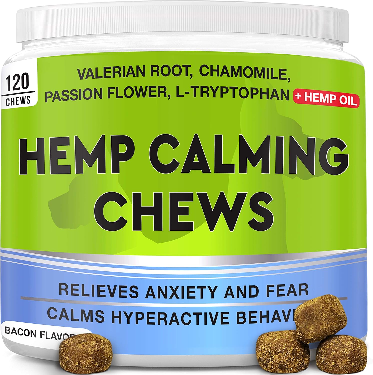 GOODGROWLIES Calming Hemp Treats for Dogs - Made in USA with Hemp Oil - Anxiety Relief - Separation Aid - Stress Relief During Fireworks, Storms, Thunder - Aggressive Behavior, Barking - Bacon : Pet Supplies