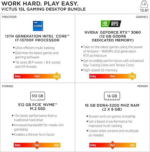Miniatura 2 de Victus 15L - Paquete HyperX de escritorio para juegos, Intel Core i7-13700F de 13 generación, 16 GB de RAM, SSD de 512 GB, gráficos NVIDIA GeForce