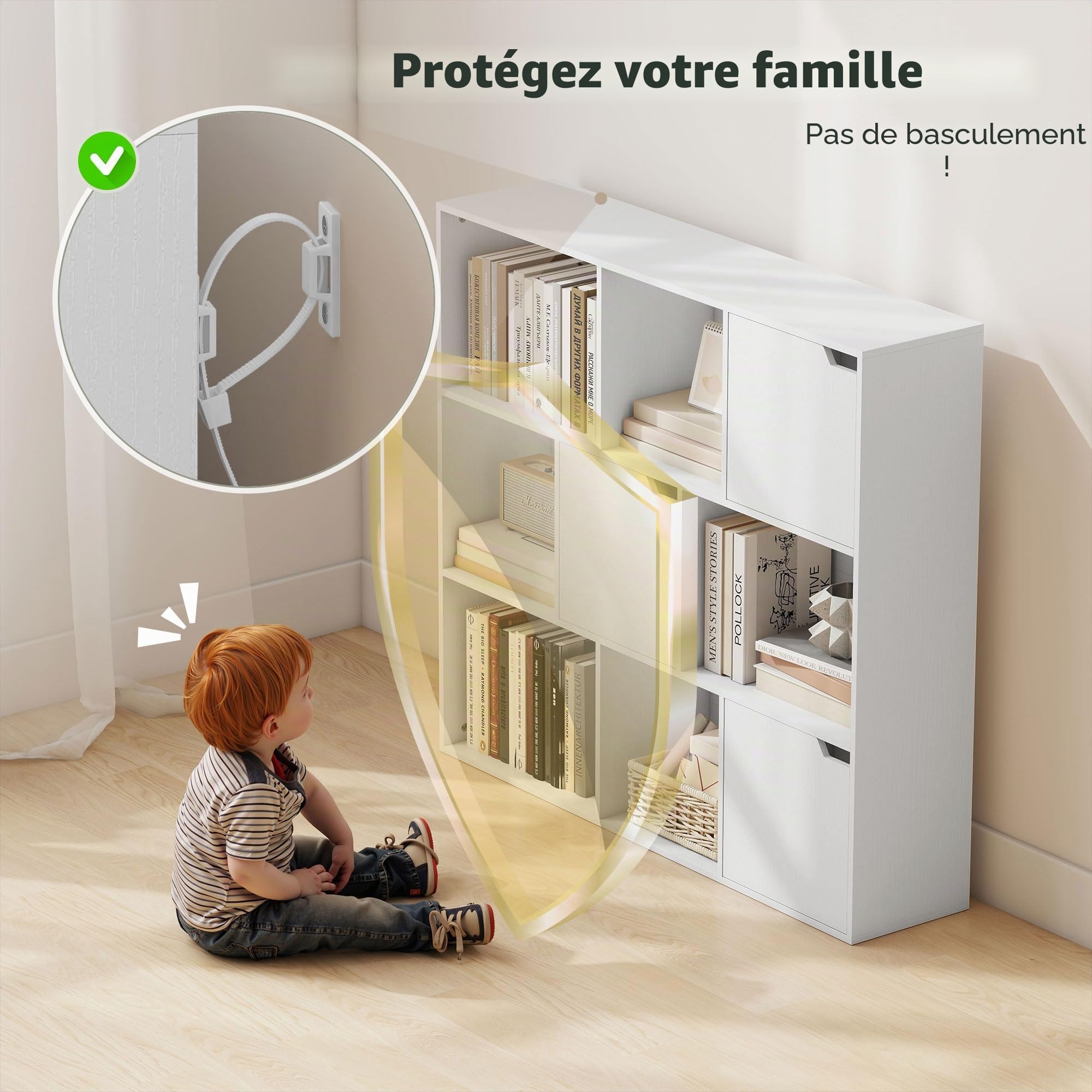 HOMCOM Bibliothèque Étagère de Rangement Étagère de Bureau avec 9 Compartiments cubiques, 3 Portes, 6 étagères Ouvertes Étagère d'affichage pour Home-Office Salon Blanc 106 x 24 x 95 cm