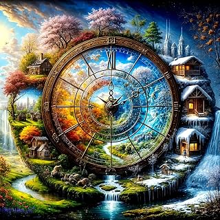 5D Diamond Art Kits for Adults Beginners,Seasons Clock DIY Full Round Drill Diamond Painting Kits,Rose Paint by Diamonds Dots Gem Art Easy,Home Wall Decor 14X14 Inch