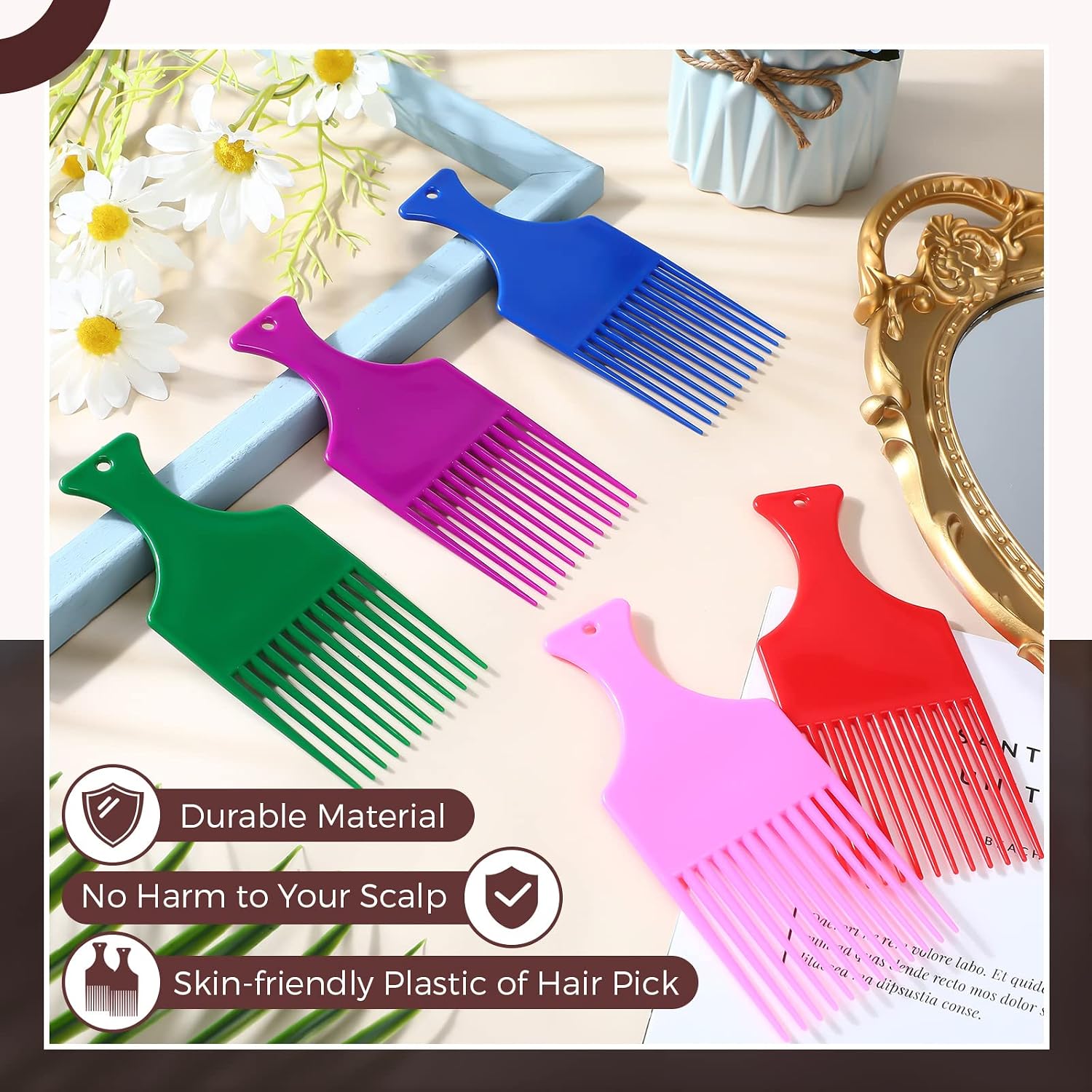 Nuogo 24 Pcs Hair Pick Wide Tooth Lift Plastic Afro Pick,Multi Colors