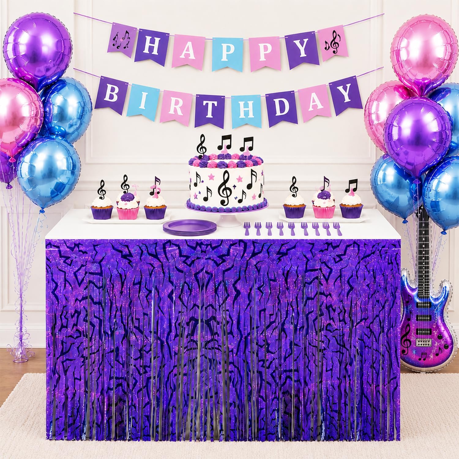 Purple Kpop Theme Table Skirts Birthday Decorations, 2 Pack