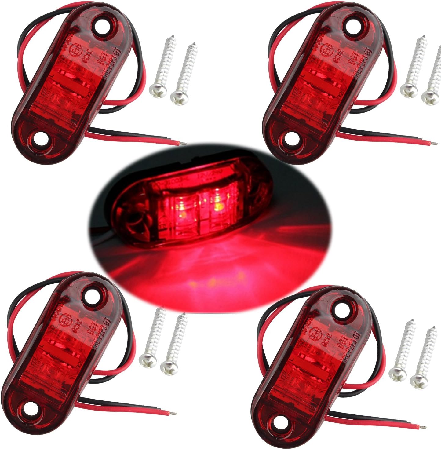 4pcs IP65 Oval LED Lamps Side Marker Lights 12V/24V Front Rear Lights Universal Indicator of Position for Truck Trailer Van Caravan Lorry Car Bus Boats Red