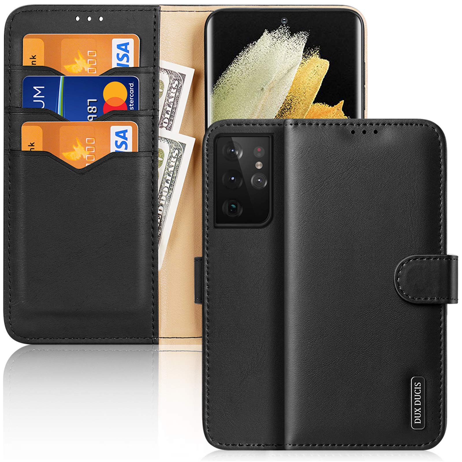 GANGXUNWallet Case Compatible with Samsung Galaxy S21 5G (6.2"-inch), Genuine Leather Flip Folio Magnetic Phone Case Cover, Protective Shell [RFID Blocking] with Card Slot and Stand Holder, Black