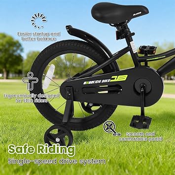 Olakids Kids Bike, 12 14 16 18 Inch BMX Style Toddlers Bike with Training Wheels Adjustable Seat Handlebar Coaster Brake Handbrake Safety Bell, Children's Bicycle for Boys Girls