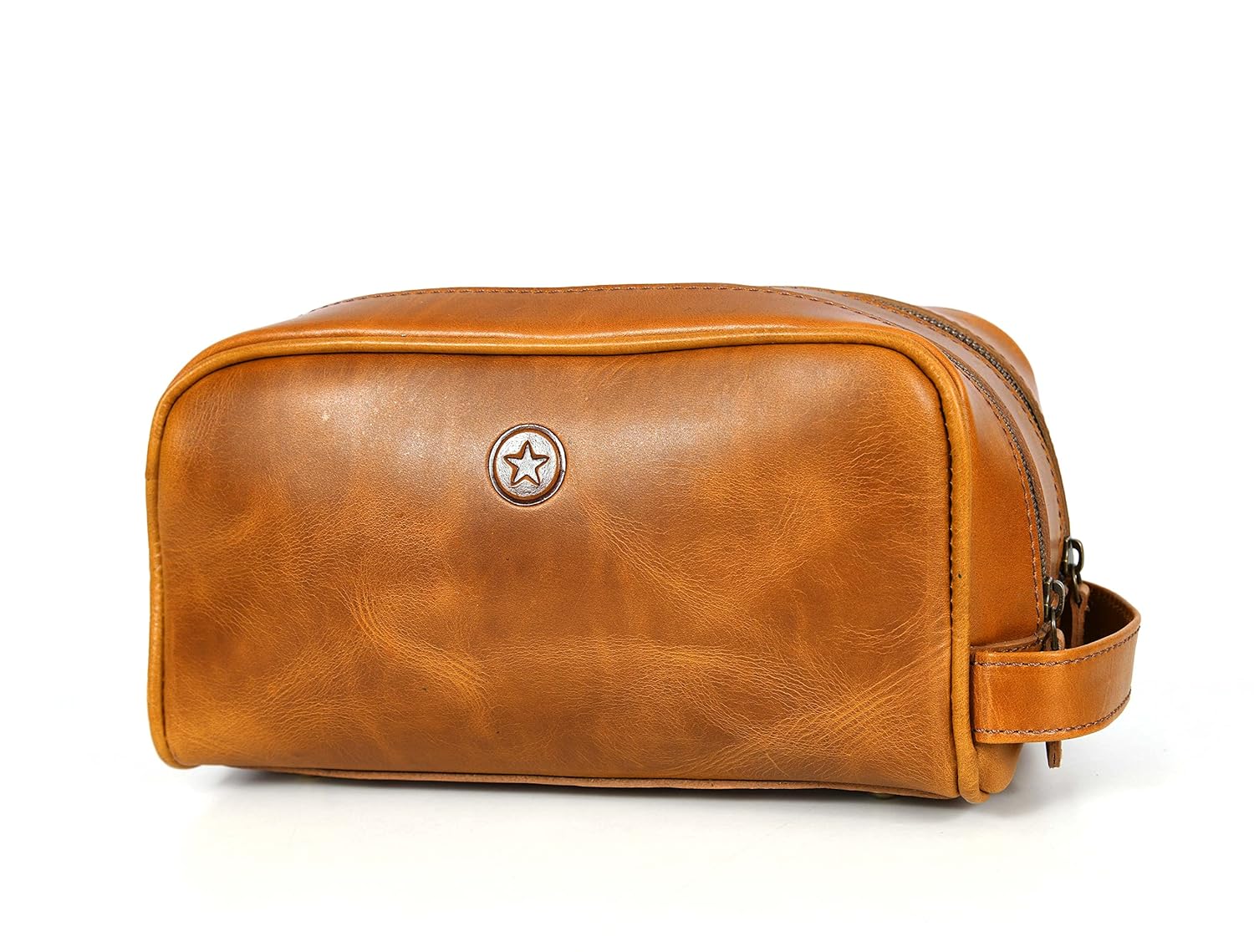 Buy Aaron Leather Goods Leather Toiletry Bag for Men and Women Brown 10