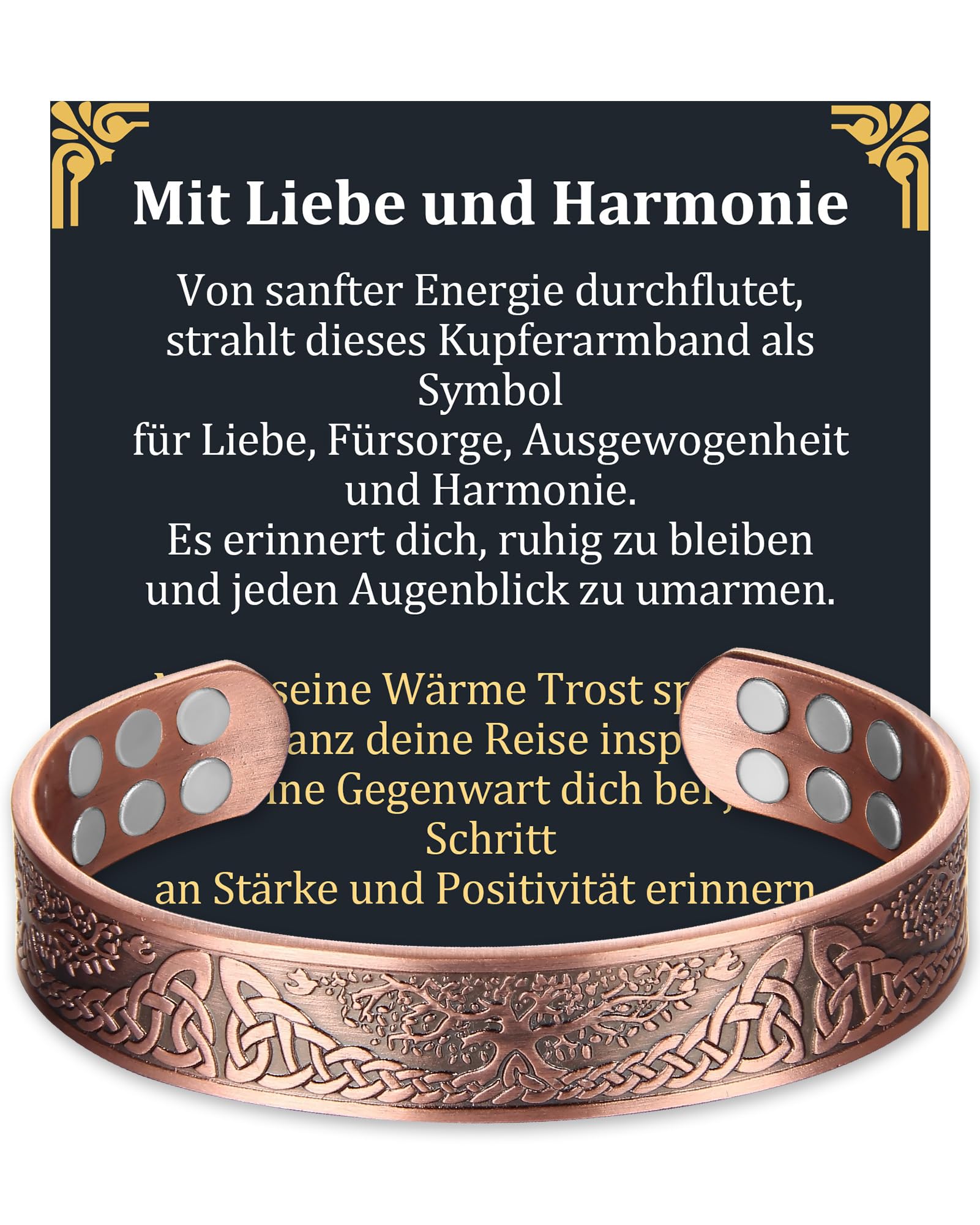 MagEnergy Bracelet en cuivre pour homme, bracelet magnétique avec 18 aimants, cuivre massif 99,99% pur, bracelet ajustable pour homme, idée cadeau (L'arbre de la vie), Eine Grösse, Cuivre
