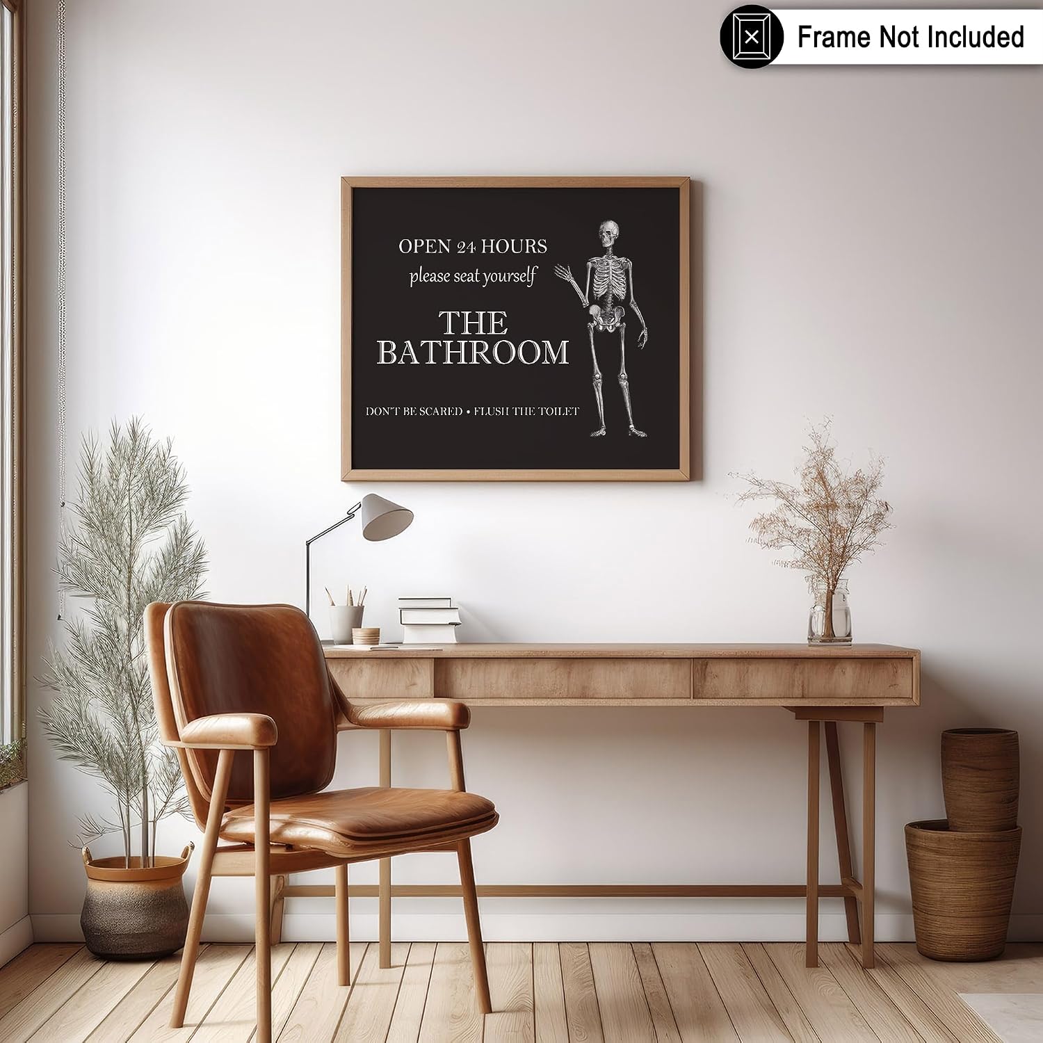 Poster Master Don't Be Scared Print - The Bathroom Sign Poster - Skeleton Art - Gothic Wall Design - Humorous Guest Bath Decorations - Funny Decor for Restroom or Powder Room - 8x10 UNFRAMED Wall Art