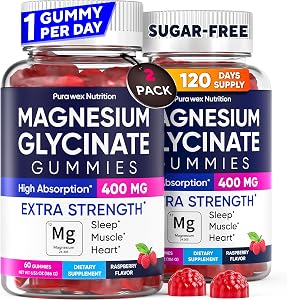 Magnesium Glycinate Gummies 400mg Extra Strength, 2-Pack (120 Count) - High Absorption Supplement, Muscle Support & Relaxation for Adults, Kids, Women & Men, Sugar-Free, Vegan, 4-Month Supply