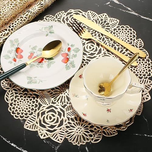 Miniatura 3 de 10 manteles individuales redondos de vinilo prensado dorado, manteles individuales metálicos, antideslizantes, para bodas, cenas, fiestas,