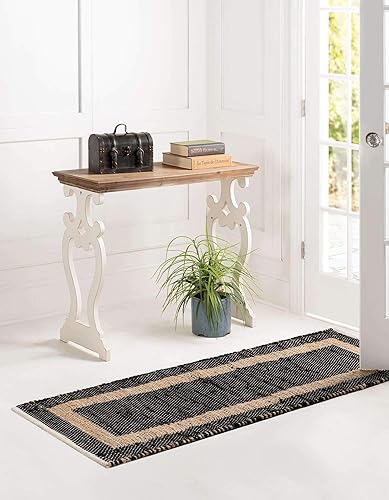 Miniatura 3 de Unique Loom Chindi Jute Collection - Alfombra de área (2 pies 2 pulgadas x 6 pies 1 pulgada, negroazul marino)