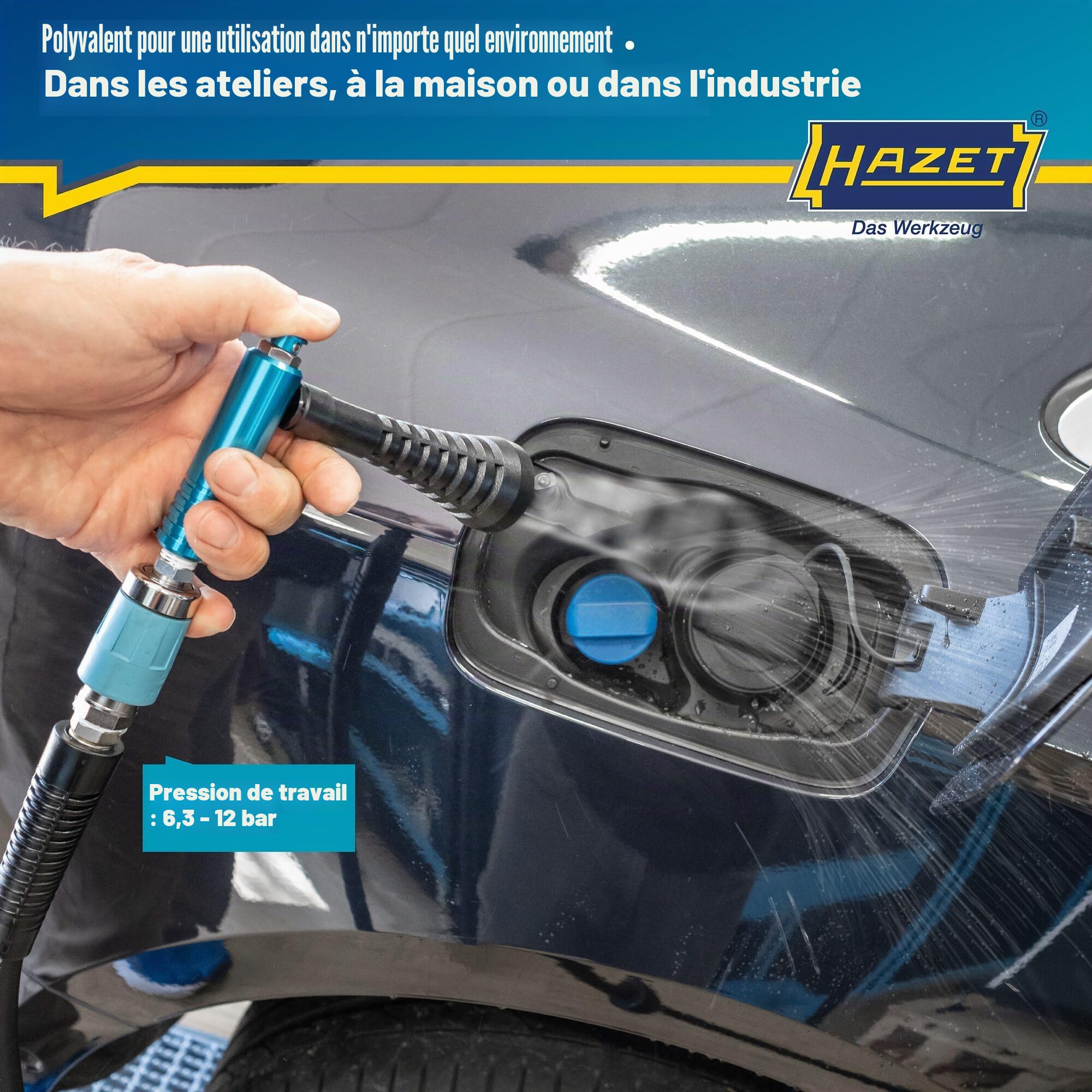 Pistolet à air comprimé HAZET 9040T-1, buse de tourbillonnement pour impulsion d'air, pression de service 6 bars, poignée ergonomique, pour un enlèvement rapide des copeaux, tapis de sol, jantes