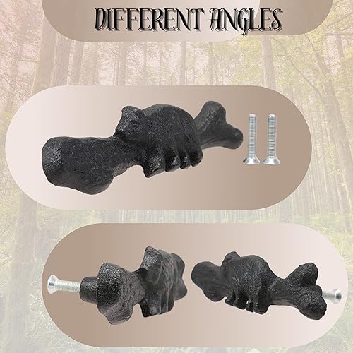 Miniatura 4 de BestGiftEver 6 tiradores de cajón Black Bear - Accesorios rústicos de hierro fundido para cabaña, manijas de cajones con temática de vida silvestre