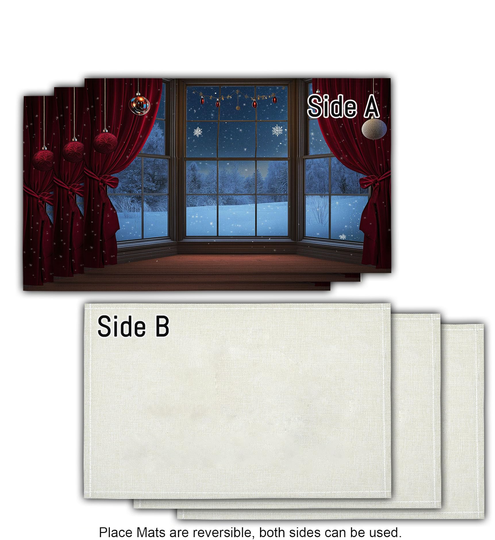 Platzset Weihnachten, 8er Set Tischsets Nachthimmel Schneeszene, 30x45 cm Natur Winter Wald Platzsets Abwaschbar, Blau Leinen Weihnachts Tischset Für Party und Tisch Weihnachtsdeko