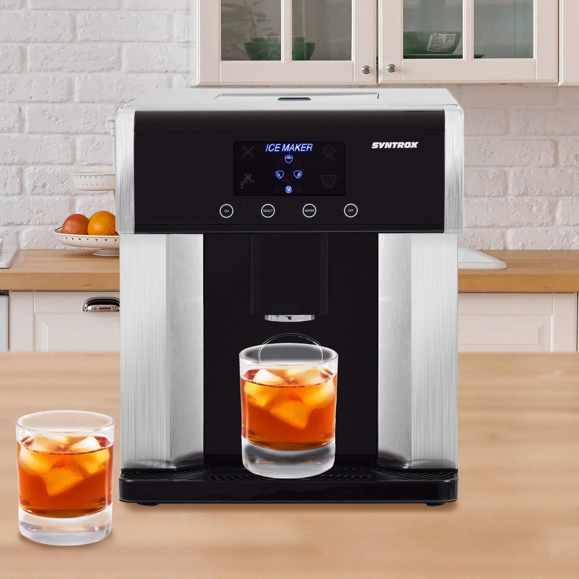 Syntrox Germany Digitaler Eiswürfelbereiter mit Eiswasserfunktion Eiswürfelmaschine IC-150W LCD Turku