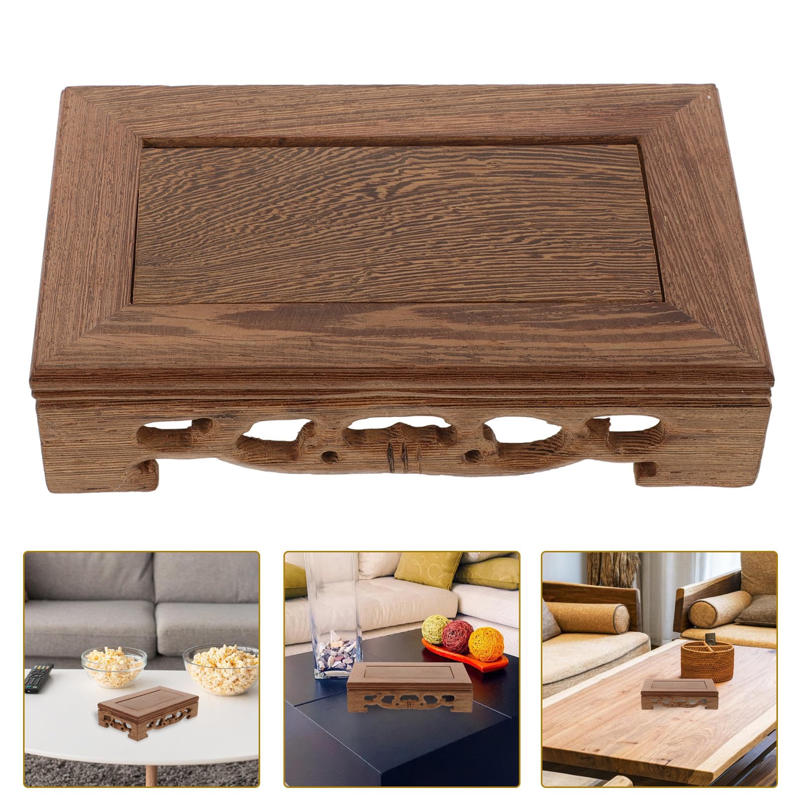 Base de Madera Decorativa Rectangular 15x9x3,8 Cm, Pedestal Artesanal de Madera para Exhibición de Figuras y Macetas, Soporte Retro Ecológico para Decoración del Varios estilos