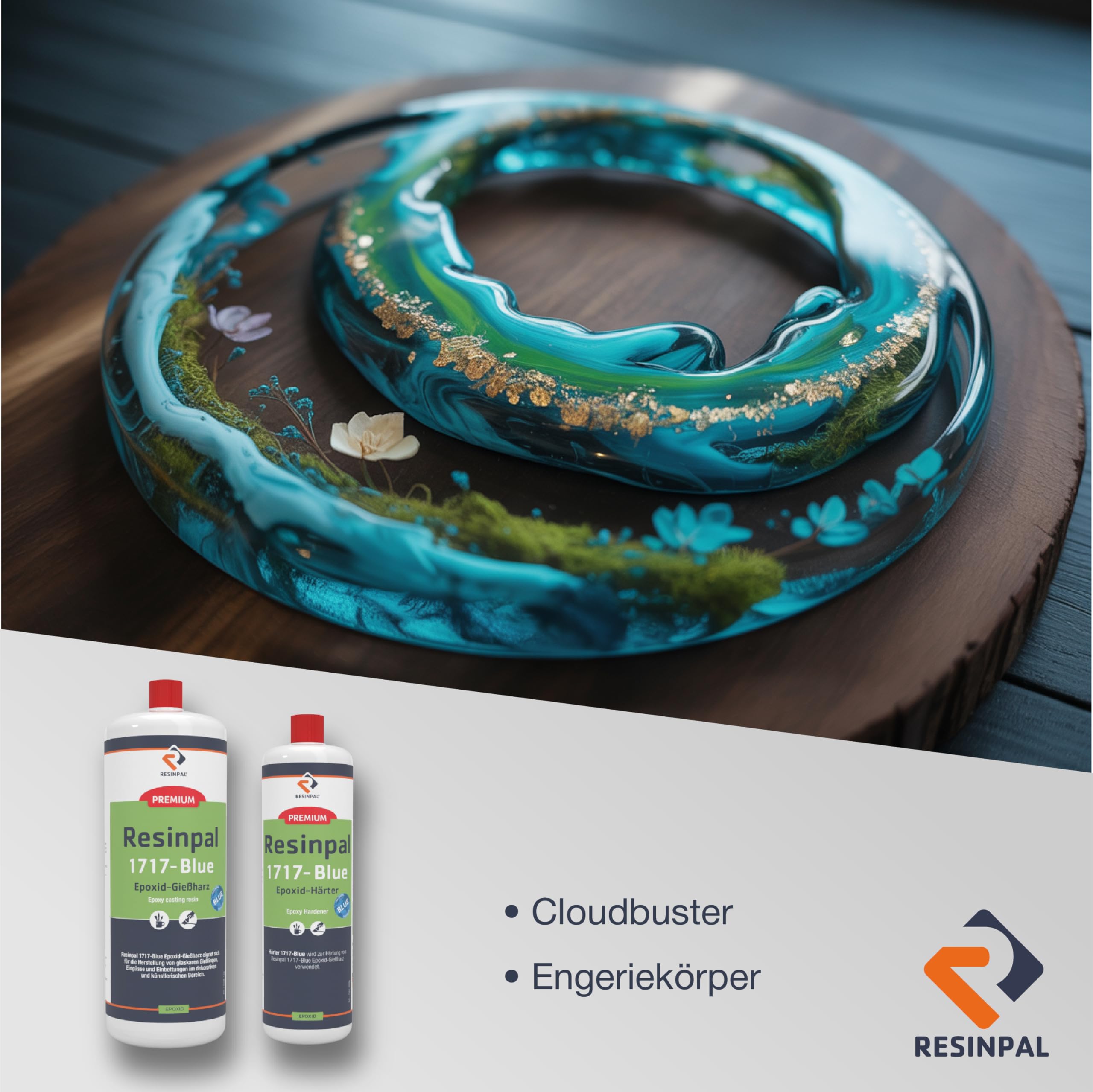 3kg Resinpal 1717-Blue Gießharz Set | Ökologisch | inkl. Becher & Rührstab | Glasklares Epoxidharz für DIY & Gießen