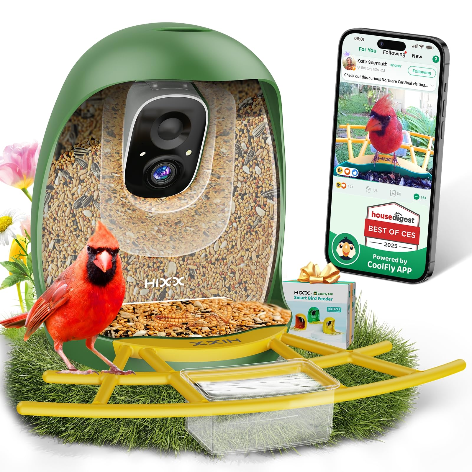 HIXX® Smart Bird Feeder Camera, Lifetime Free AI Bird ID Bird