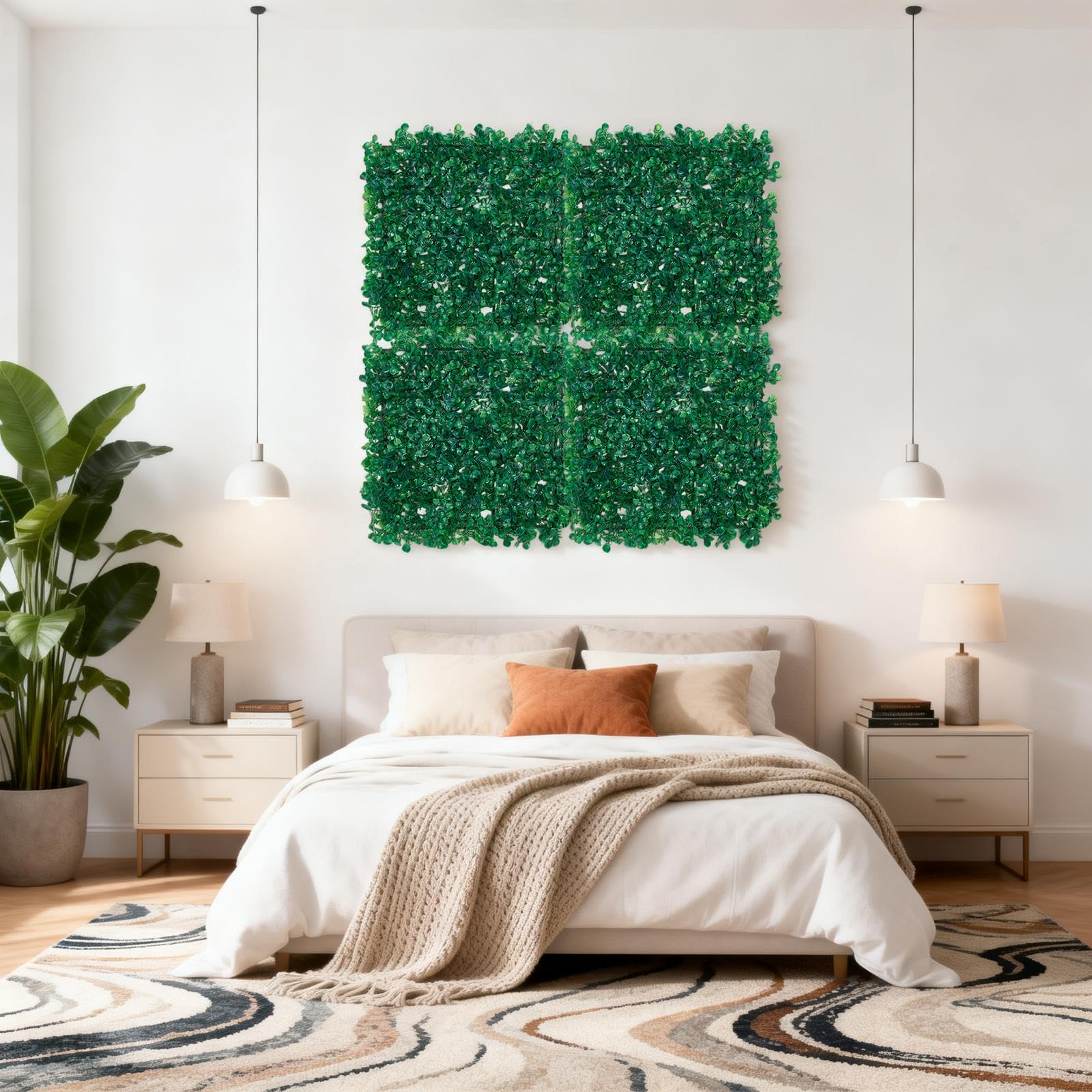 Glorlliant Lifelike Artificial Greenery Wall Panels for Home Decor, Lush Faux Plant Backdrop, Maintenance-Free, Modular, Easy Installation, 24-Pack, Green, Size: 50x50cm