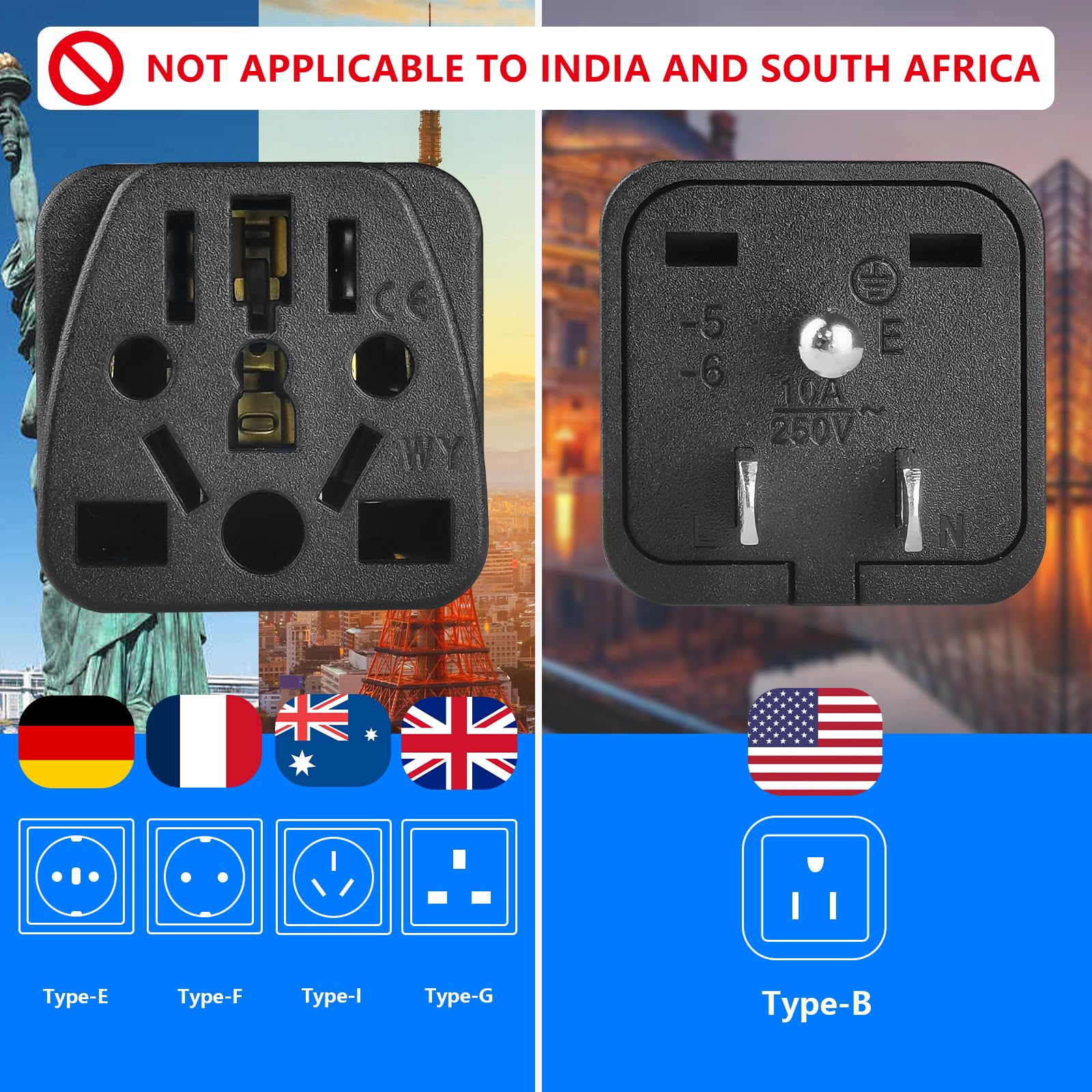 2 adattatori da spina EU a USA, adattatore da spina UK a USA, adatto per