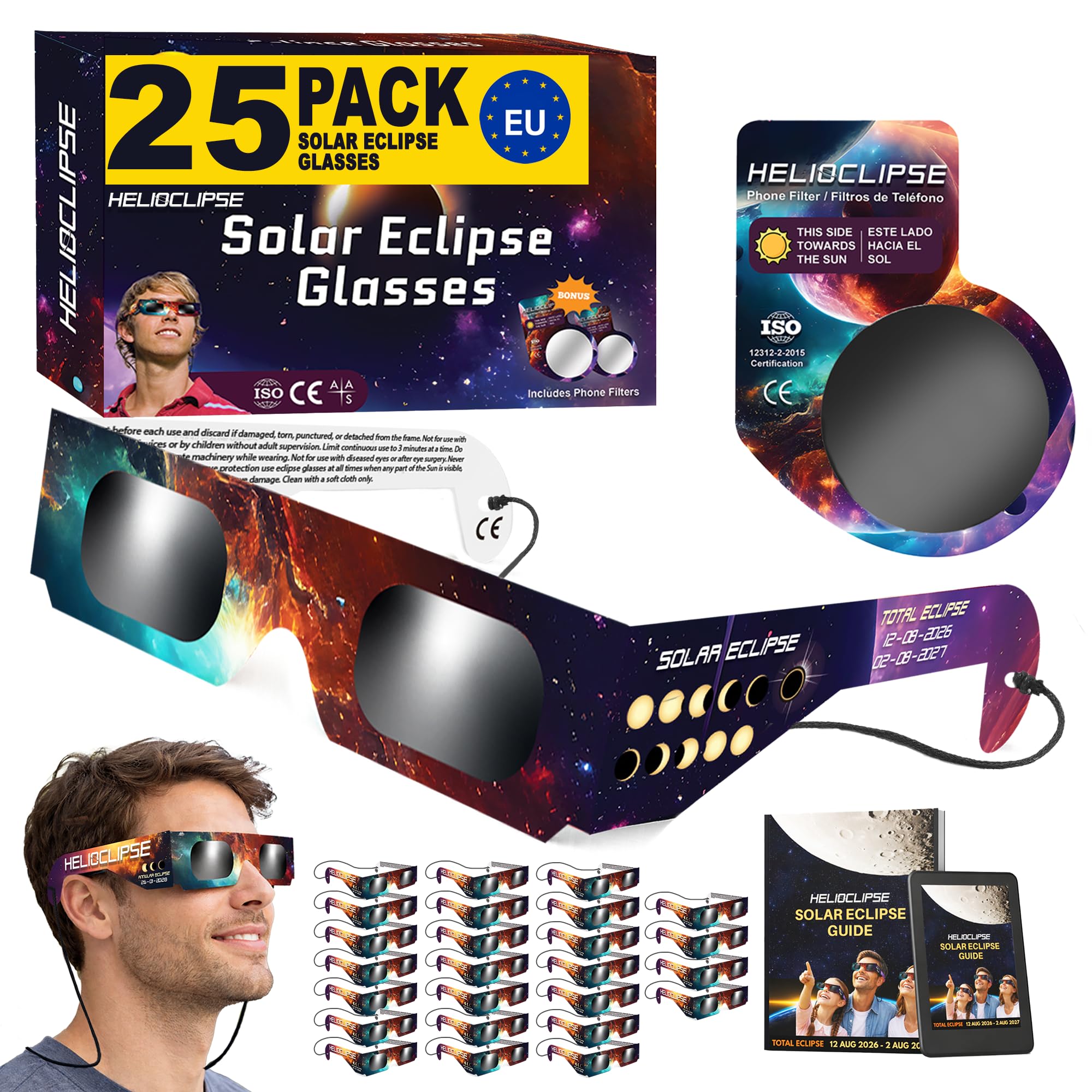 P.solar eclipse OC子株 Helioclipse 25 Pack Solar Eclipse Glasses 2026 - AAS Approved
