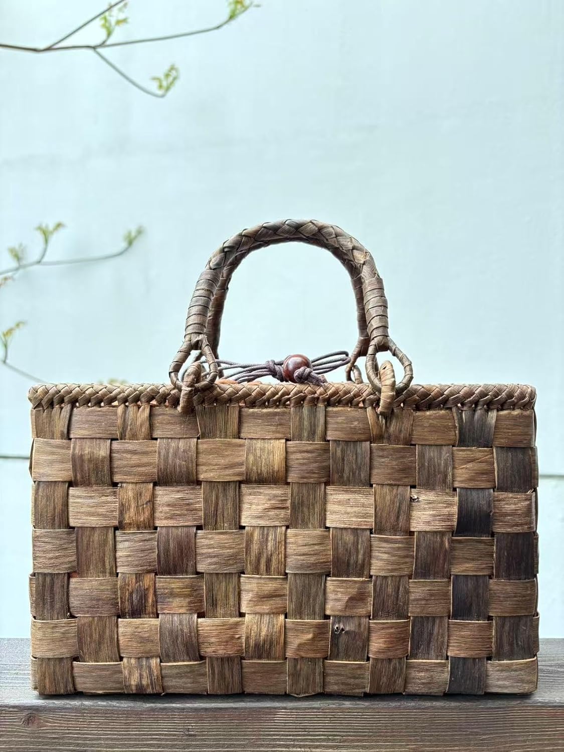 胡桃籠バッグ くるみかごバッグ 市松編み 内布あり シンプル「幅約30cm