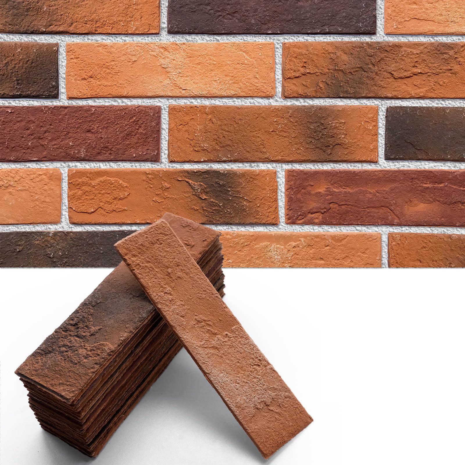 Gniynay More Orange 76Pcs Red Thin Brick Veneers, Curlable Brick Tiles, Diy Accent Walls For Kitchen Backsplash, Fireplace, Living Room, 1 Sq. M (More Orange)