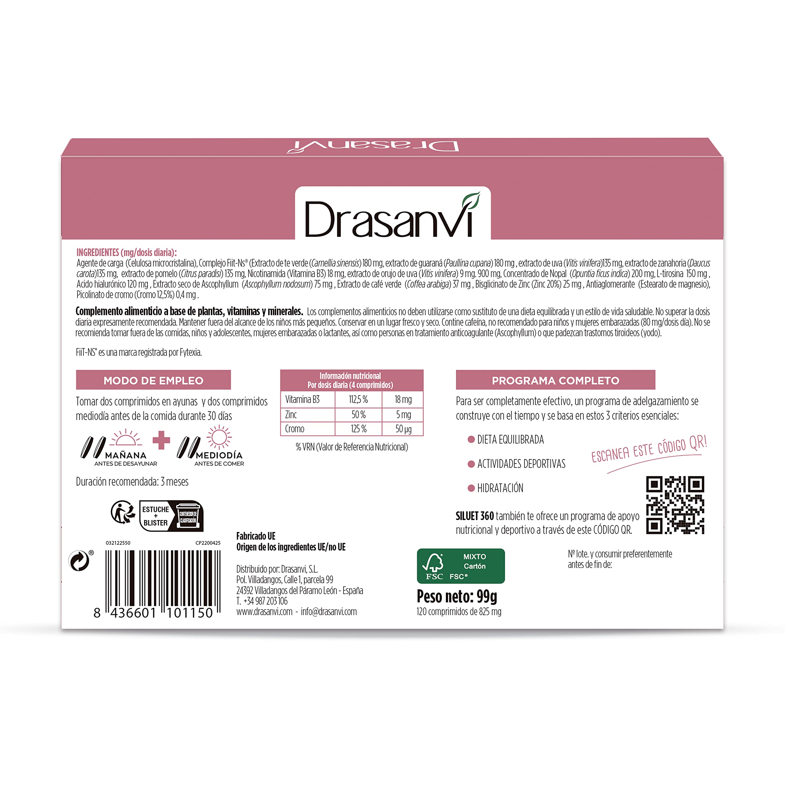 Pack 2 UD SILUET 360 + Regalo Aceite de Almendras 250 ml Programa completo - Fiit-ns® + Nopal + Picolinato de Cromo + Ácido hialurónico - Ayuda en el control de la pérdida de peso - 240 comp=2 meses | Formato Ahorro para 2 Meses de Tratamiento, Incluye de