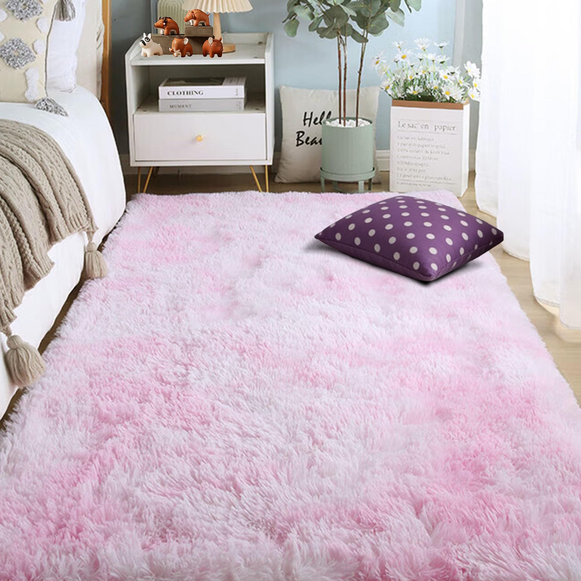 Tapis de salon moelleux 360x420 cm rose clair à poils longs lavable