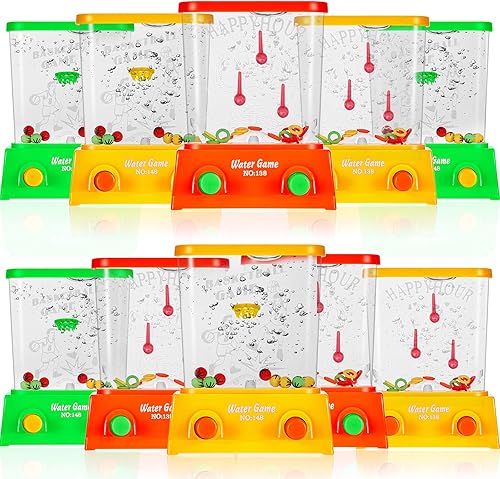 Sumind Juego de agua de mano de 10 piezas para niños, mini lanzamiento de anillos de agua y aro de baloncesto, juguete retro de los años 90 para
